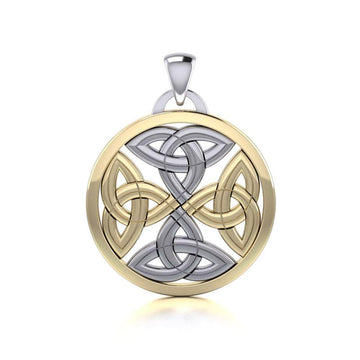 Celtic Trinity Quaternary Knot Silver and 14K Gold Accented Pendant MPD4631 - Jewelry